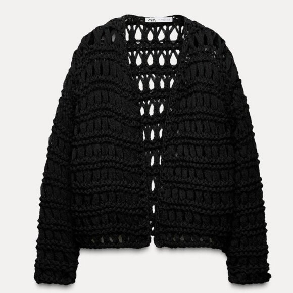 Rethread Zara Long Black Cardigan Zara Women's Black Cardigan L